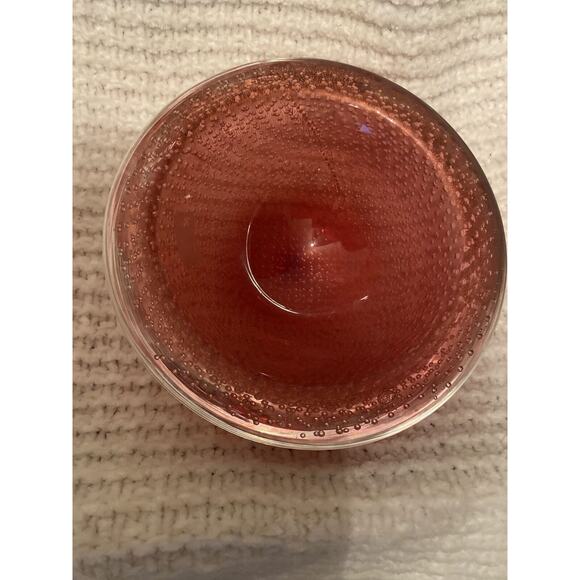 Bubble Art Glass Bowl Murano Style Pink Bubbles
